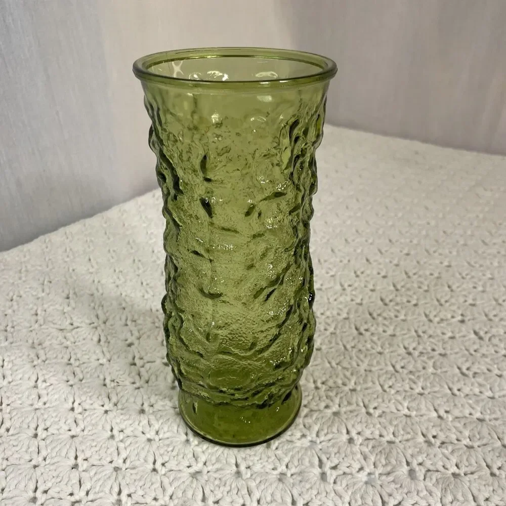 Brody Vintage Emerald Green Crinkle Glass Vase 8.5